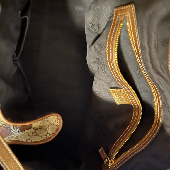 💯 Authentic Gucci: Glittery Twin GG Metallic Finish Bronze Tote Bag *RARE* - Picture 13 of 17